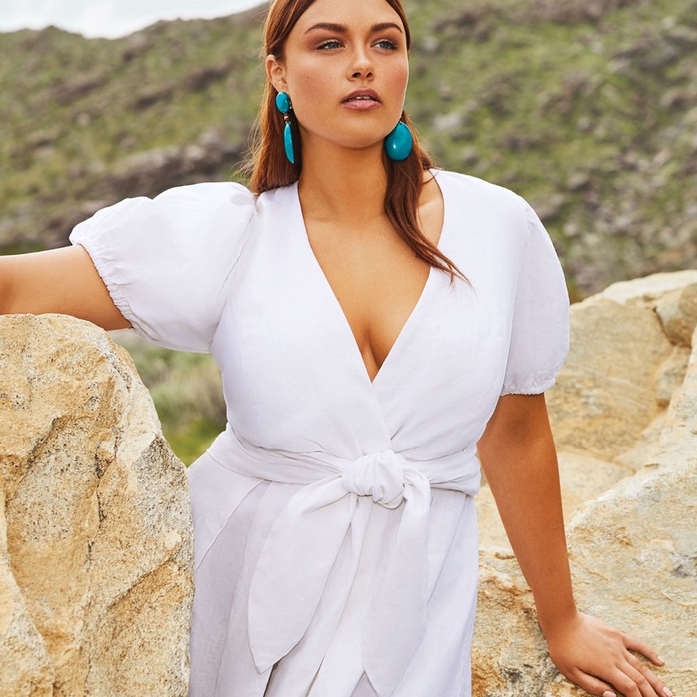 Eloquii Plus Size Tie Front Linen Fit&Flare Dress